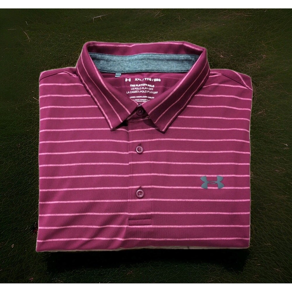 UNDER ARMOUR PLAYOFF POLO GOLF SHIRT BURGUNDY STRIPED STRETCH MEN'S SIZE XXL EUC